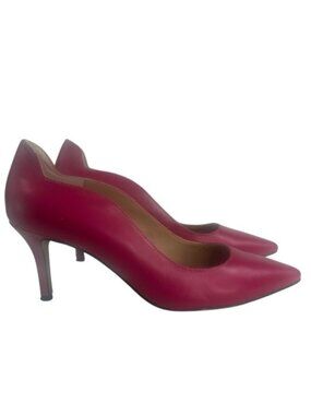 Adrienne Vittadina Fanie Pink Leather Kitten Heel Scalloped Pumps Career SZ 6.5